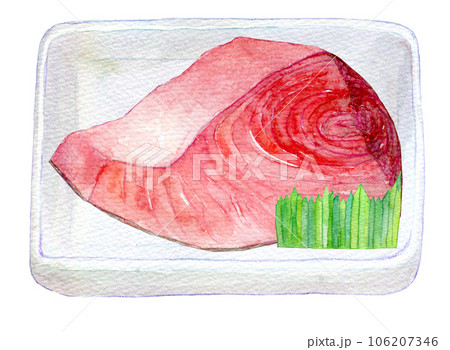 水彩イラスト　手描きイラスト　マグロのかたまり 106207346