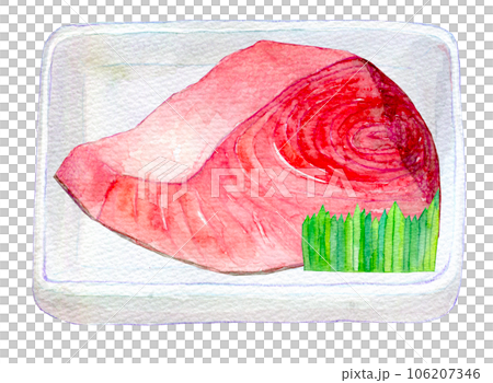 水彩イラスト　手描きイラスト　マグロのかたまり 106207346
