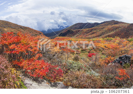 秋の那須岳(茶臼岳) 紅葉した山並み【栃木県・那須塩原市】 秋の那須岳(茶臼岳) 紅葉した山並み【栃木県・那須塩原市】 106207361
