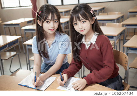 教室で勉強する二人の女子高生のAI生成画像 教室で勉強する二人の女子高生のAI生成画像 106207434