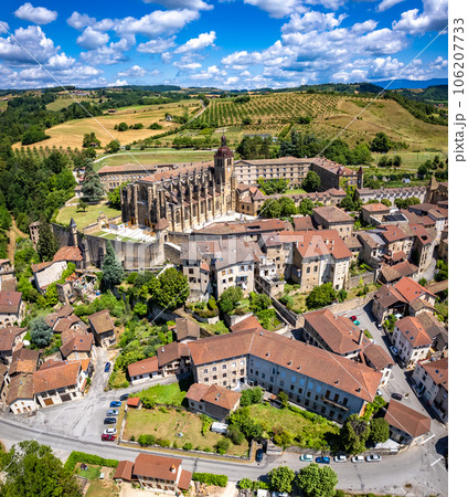 Aerial view of St Anthony or Saint Antoine l Abbaye in Vercors in Isere, Auvergne Rhone Alpes Aerial view of St Anthony or Saint Antoine l Abbaye in Vercors in Isere, Auvergne Rhone Alpes 106207733
