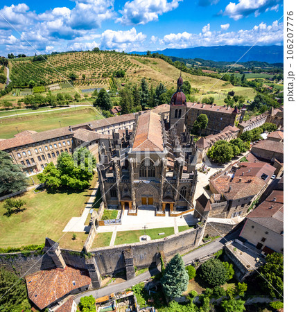 Aerial view of St Anthony or Saint Antoine l Abbaye in Vercors in Isere, Auvergne Rhone Alpes Aerial view of St Anthony or Saint Antoine l Abbaye in Vercors in Isere, Auvergne Rhone Alpes 106207776