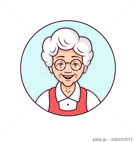 Happy old woman portrait character design. Avatar of a old female. Cute vector line illustration Happy old woman portrait character design. Avatar of a old female. Cute vector line illustration 106207873