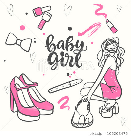 Beautiful girl set, doll accessories in pink doodle 106208476