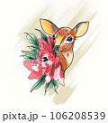 Cute deer with watercolor flower in doodle style 106208539