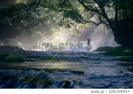 夏の絶景 幻想的な菊池渓谷の光芒 夏の絶景 幻想的な菊池渓谷の光芒 106209447