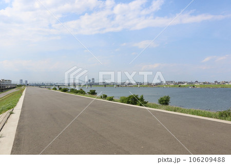 江戸川放水路と河川敷道路 106209488