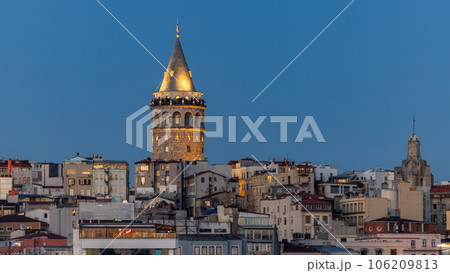 Galata Tower in Istanbul, Beautiful landmark Beyoglu district old houses with Galata tower, Turkey, Istanbul cityscape in Turkey with Galata Tower, Istanbul, Turkiye. Galata Tower in Istanbul, Beautiful landmark Beyoglu district old houses with Galata tower, Turkey, Istanbul cityscape in Turkey with Galata Tower, Istanbul, Turkiye. 106209813