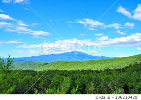 《岐阜県》高山市朝日町岐阜県道435号から見る緑豊かな夏の乗鞍岳 《岐阜県》高山市朝日町岐阜県道435号から見る緑豊かな夏の乗鞍岳 106210429