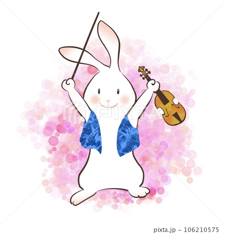ウサギが楽しそうにバイオリンを演奏しているイラスト ウサギが楽しそうにバイオリンを演奏しているイラスト 106210575