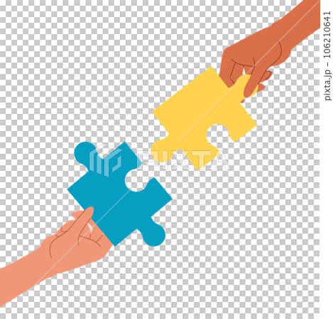 パズルピースを掲げた複数の手 パズルピースを掲げた複数の手 106210641