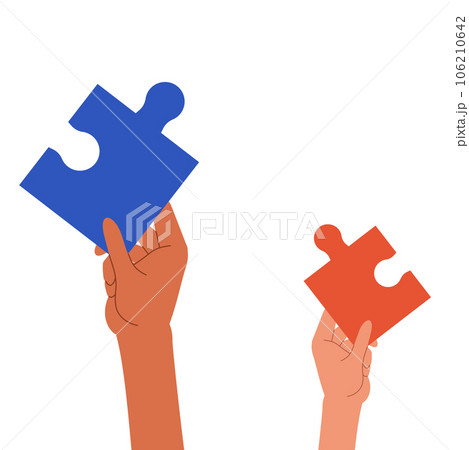 パズルピースを掲げた複数の手 パズルピースを掲げた複数の手 106210642