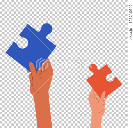 パズルピースを掲げた複数の手 パズルピースを掲げた複数の手 106210642