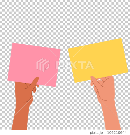 Multiple hands holding placards 106210644
