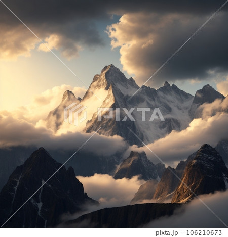 朝日に照らされる山4 106210673