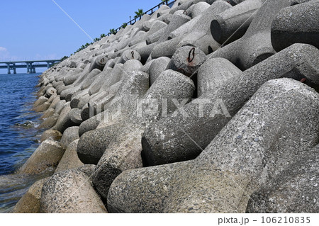 海岸沿いに設置された消波ブロック 106210835