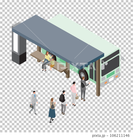 Isometric_People waiting in line to get on the bus Isometric_People waiting in line to get on the bus 106211146