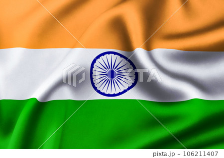 India flag of silk with customizable space for text. 3D Render India flag of silk with customizable space for text. 3D Render 106211407