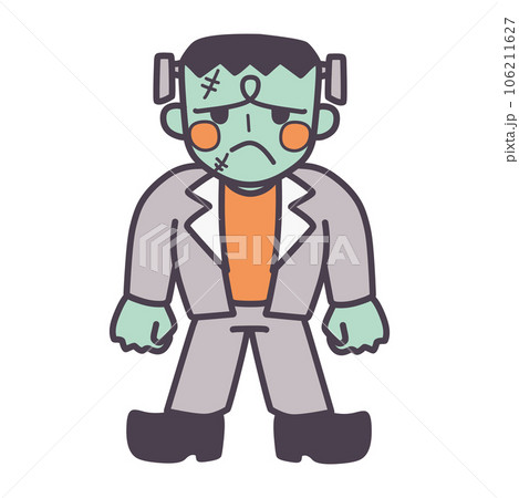 可愛くデフォルメした悲しんでいるフランケンシュタインのカラーイラスト 106211627