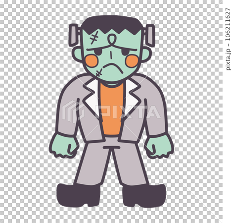 可愛くデフォルメした悲しんでいるフランケンシュタインのカラーイラスト 106211627