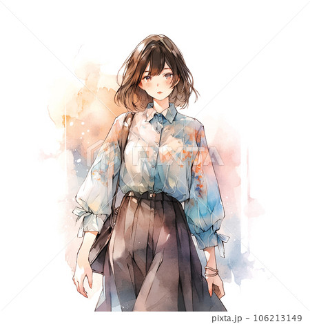 Cartoon anime fashion girl watercolor for lifestyle design. 106213149