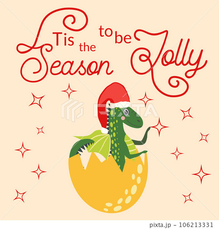 Christmas card with cute green dragon. Year of the Dragon 2024, China 106213331