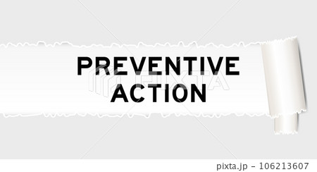 Ripped gray paper background that have word preventive action under torn part 106213607