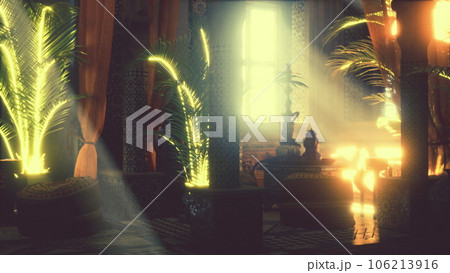 Cultural richness ornate furnishings tranquil escape with rays of light Cultural richness ornate furnishings tranquil escape with rays of light 106213916