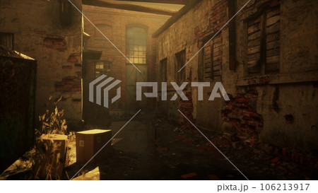 Large crumbling abandoned factory in Detroit 106213917