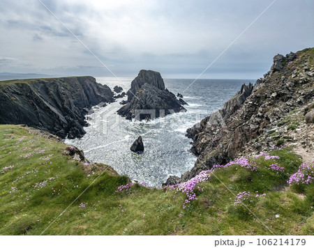 The sea cliffs and stacks at Malin Head. the Northern most point in Ireland The sea cliffs and stacks at Malin Head. the Northern most point in Ireland 106214179