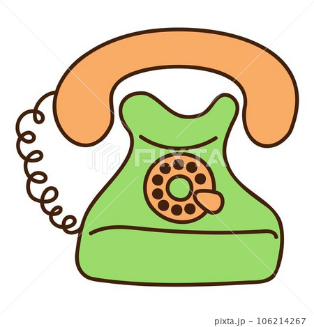 Cute doodle retro phone from the collection of girly stickers. Cartoon color vector illustration. 106214267