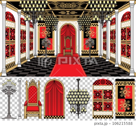 王室イラスト玉座とインテリアデザイン「Royal Room」背景用  106215588