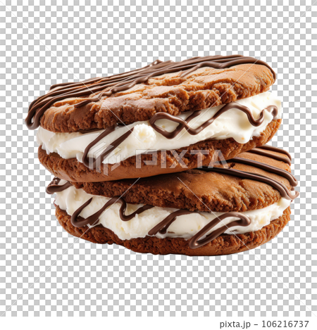 Chocolate sandwich cookie with milk cream isolated 106216737