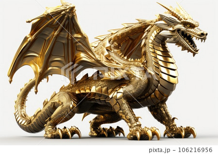 Gold dragon 3d render, AIのイラスト素材 [106216956] - PIXTA