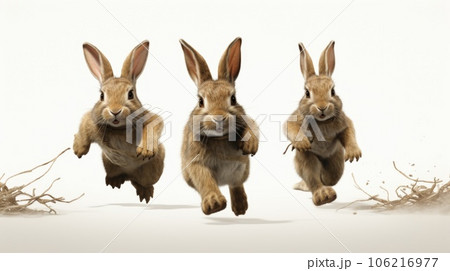 Three rabbits running on white background, AIのイラスト素材 [106216977] - PIXTA