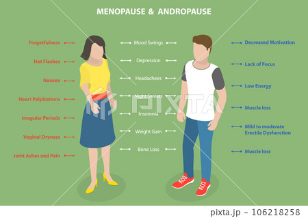 3D Isometric Flat Vector Conceptual Illustration of Menopause and Andropause 3D Isometric Flat Vector Conceptual Illustration of Menopause and Andropause 106218258
