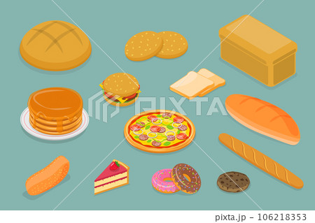 3D Isometric Flat Vector Set of Various Bread Types 106218353