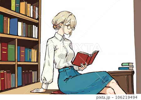 図書館で読書する女性　5 106219494