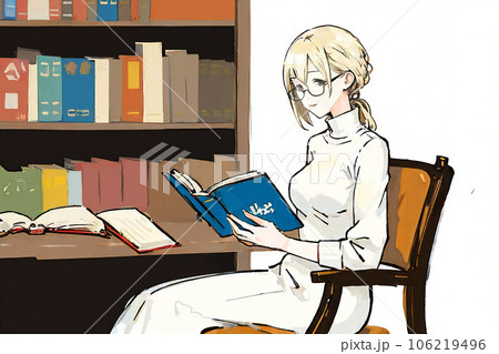 図書館で読書する女性　6 106219496