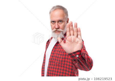 handsome mature gray-haired man with beard won shows stop 106219523