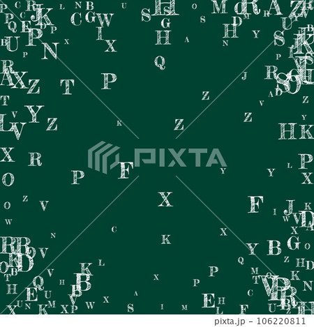 School notebook cover. White chalk floating letters of Latin alphabet. Foreign languages study concept. Back to school banner on blackboard background. 106220811