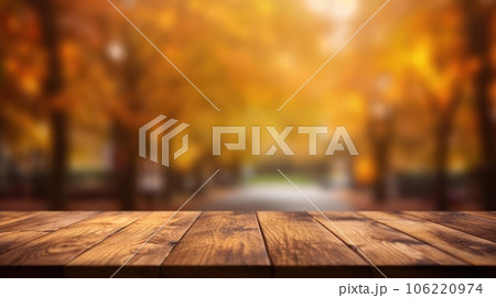 The empty wooden table top with blur background of autumn. Exuberant. 106220974
