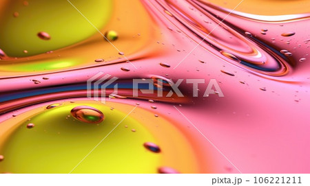 The close up of a glossy liquid surface in bright lime green and hot pink colors with a soft focus. Exuberant 3D illustration. The close up of a glossy liquid surface in bright lime green and hot pink colors with a soft focus. Exuberant 3D illustration. 106221211