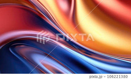 The close up of a glossy liquid surface abstract in red, yellow, and blue colors with a soft focus. Exuberant 3D illustration. The close up of a glossy liquid surface abstract in red, yellow, and blue colors with a soft focus. Exuberant 3D illustration. 106221380