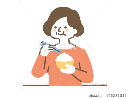 白米を食べている高齢女性_色 106221813