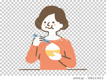 Elderly woman eating white rice_color Elderly woman eating white rice_color 106221813