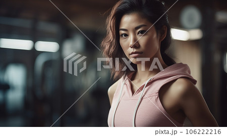 スポーツジムでワークアウト・筋トレ・フィットネス・ボディメイクする女性（Generative AI） 106222216