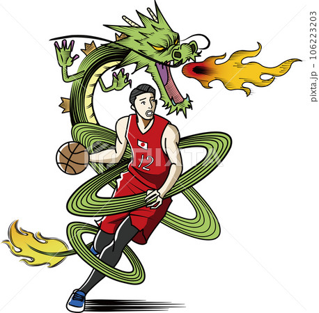 龍のように活躍するバスケットボール選手 106223203