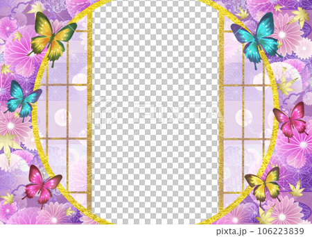 蝴蝶和日本圖案障子窗框 蝴蝶和日本圖案障子窗框 106223839