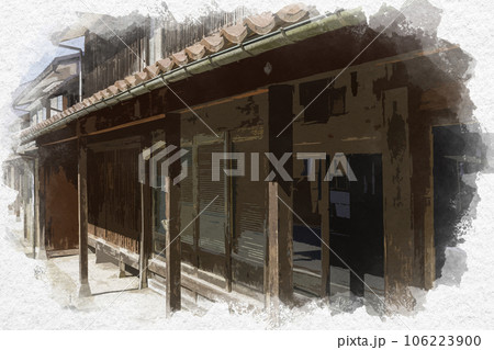 水彩画風　若桜宿　仮屋通り　鳥取県八頭郡若桜町 106223900